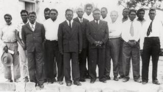 Pastor F.W Albrecht with participants in course for evangelists at Hermannsburg